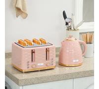 HOMCOM Ensemble Grille-Pain et Bouilloire 2-en-1, 7 Niveaux de Brunissement, Fonctions de Dégivrage et Réchauffage, Rose