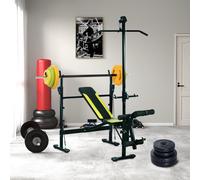 HOMCOM Ensemble haltères et barre 20 kg avec 6 haltères disques de 1,5 kg, 2,5 kg et 5 kg gym musculation orange vert et jaune