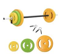HOMCOM Ensemble Haltères et Barre 20 kg Barre Monobloc Orange Vert Jaune
