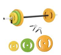 HOMCOM Ensemble haltères et barre 20 kg avec 6 haltères disques de 1,5 kg, 2,5 kg et 5 kg gym musculation orange vert et jaune