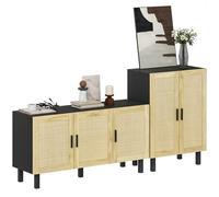 HOMCOM Ensemble Meuble de Rangement Buffet avec placards à Portes Effet cannage, étagères réglables, Armoire de Rangement pour Salon, Cuisine, Chambre, Noir et Effet Bois Naturel