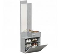HOMCOM Ensemble Meuble d'entrée avec Miroir, Tiroir 61 x 30 x 170 cm Gris | Meuble à Chaussures Abattant, Vestiaire, Plateau, pour Salon, Chambre, Entrée