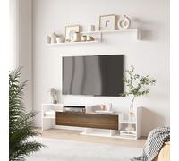 HOMCOM Ensemble meuble TV avec banc et étagère murale style contemporain 153,6L cm - blanc et marron Descriptions Longues:Invitez vos amis à venir regarder votre film préféré un dimanche après-midi. É
