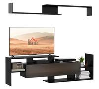 Ensemble Meuble Tv Avec Étagère Murale Style Contemporain Aspect Bois Noir Noir