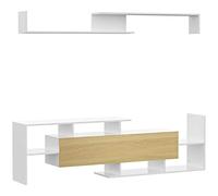 HOMCOM Ensemble Meuble TV avec Banc Étagère Murale 153,6L cm Blanc Naturel