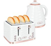 HOMCOM Ensemble petit-déjeuner bouilloire grille-pain blanc crème | 2200W, bouilloire 1,7L thermostat Otter, grille-pain 4 tr., 7 niveaux, décongélation/réchauffage, plateau miettes