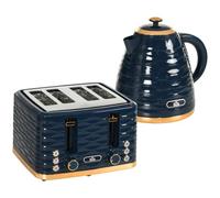 HOMCOM Ensemble petit-déjeuner bouilloire grille-pain bleu