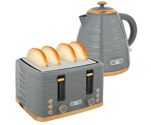HOMCOM Ensemble petit-déjeuner bouilloire grille-pain gris | 2200W, bouilloire 1,7L thermostat Otter, grille-pain 4 tr., 7 niveaux, décongélation/réchauffage, plateau miettes