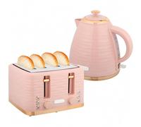 HOMCOM Ensemble petit-déjeuner bouilloire grille-pain rose | 2200W, bouilloire 1,7L thermostat Otter, grille-pain 4 tr., 7 niveaux, décongélation/réchauffage, plateau miettes