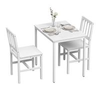 HOMCOM Ensemble Repas 3 pcs 2 pers., Dossier à Lattes, Acier, Blanc | Table de cuisine rectangulaire moderne avec chaises sans accoudoirs, gain de place, idéale pour appartement et petits espaces