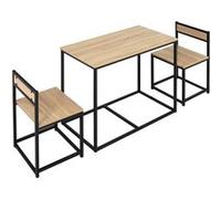 Ensemble Table 2 Chaises Style Industriel Métal Noir Aspect Bois Clair Beige