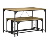 HOMCOM Ensemble Table à Manger 2 Bancs 120 x 70 x 75 cm Naturel et Noir | Structure Acier, Table pour 4 Personnes, Banc 100 x 30 x 45 cm, Cuisine Salle à Manger Salon
