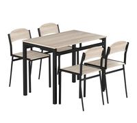 HOMCOM Ensemble table à manger 5 pièces avec 4 chaises lateau MDF coloris bois de chêne châssis métal noir