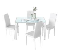 HOMCOM Ensemble Table à Manger avec 4 Chaises en Cuir Synthétique, Blanc