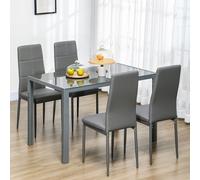 HOMCOM Ensemble table à manger avec 4 chaises, table de cuisine avec chaises en cuir synthétique, 120 x 70 x 75 cm, gris
