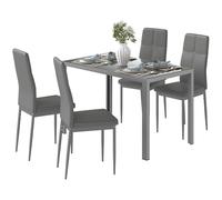 HOMCOM Ensemble Table à Manger avec 4 chaises, Table de Cuisine avec chaises en Cuir synthétique, Plateau rectangulaire en Verre trempé, Pieds en Acier, pour Petit Espace, Appartement, Bistro, Gris