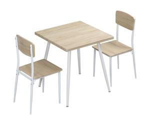 HOMCOM Ensemble table à manger carrée 3 pièces avec 2 chaises cuisine salle à manger plateau MDF châssis métal blanc