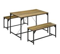 HOMCOM - Ensemble Table à Manger et 2 Bancs - Acier - 120x70x75cm - Bois naturel