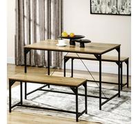 HOMCOM Ensemble table à manger et 2 bancs structure acier table pour 4 personnes 120 x 70 x 75 cm banc 100 x 30 x 45 cm pour cuisine salle à manger salon naturel et noir Description:Les meilleures réu