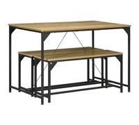 HOMCOM Ensemble Table à Manger et 2 bancs Structure Acier Table pour 4 Personnes 120 x 70 x 75 cm Banc 100 x 30 x 45 cm pour Cuisine Salle à Manger Salon Naturel et Noir