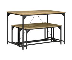 HOMCOM Ensemble Table à Manger et 2 bancs Structure Acier Table pour 4 Personnes 120 x 70 x 75 cm Banc 100 x 30 x 45 cm pour Cuisine Salle à Manger Salon Naturel et Noir