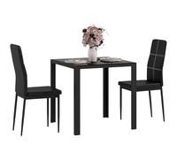 HOMCOM Ensemble Table à Manger et chaises pour 2 Personnes, Table de Cuisine avec chaises, Plateau rectangulaire en Verre, Structure en métal, pour Cuisine Salon Maison, Noir