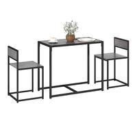 HOMCOM Ensemble Table chaises 3 pièces, Gain de Place, Effet Bois Gris | Ensembles salle à manger, cuisines compactes, table rectangulaire et 2 chaises, cadre en acier, table 2 places