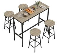 HOMCOM Ensemble Table de Bar 5 pièces avec 4 tabourets, Style Industriel, Effet Bois Gris