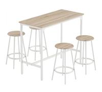 HOMCOM Ensemble table de bar 5 pièces pour 4 personnes, table haute de style industriel avec tabourets pour cuisine & salle à manger, chêne