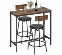 HOMCOM Ensemble Table de Bar avec 2 Tabourets Repose-Pieds PU Marron | Table Haute de Cuisine, 2 Chaises de Bar, Mange Debout, Tabourets Rembourrés, Gain de Place, Salle à Manger, Cuisine