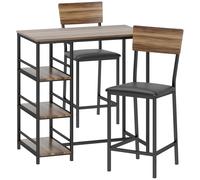 HOMCOM Ensemble Table de Bar avec 2 Tabourets, Table Haute de Cuisine et 2 Chaises de Bar Rembourrées PU, Noyer