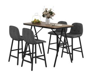 HOMCOM Ensemble Table de Bar avec 4 chaises à Dossier, Gris foncé | Table de bar avec tabourets, table à manger, table de cuisine, pour salle à manger et cuisine