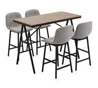HOMCOM Ensemble table de bar avec tabouret de bar 5 pièces, table de cuisine, table de bistrot avec 4 chaises, table de bar pour cuisine, salon, métal, marron clair, 120 x 60 x 91 cm