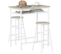 HOMCOM Ensemble Table de Bar avec Tabourets 2 Chaises Pieds Métal Blanc | 2 Chaises, 2 Tabourets, Étagère, Pieds en Métal, Style Industriel, Salle à Manger, Cuisine