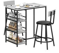 HomCom Ensemble table de bar avec 2 tabourets – étagères de rangement – gris et noir