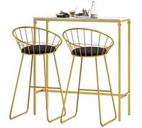 HOMCOM Ensemble Table de Bar avec tabourets, Table à Manger Debout avec 2 chaises, Coussin Velours et Pieds en Acier, Style Moderne, Table Haute Bar et 2 tabourets pour Salle à Manger, Cuisine, doré
