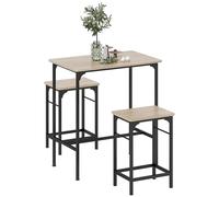 HOMCOM Ensemble Table de Bar avec tabourets, Table à Manger Debout avec 2 chaises de Bar, Cadre en Acier pour Cuisine, Salle à Manger et Salon, Effet Bois Naturel
