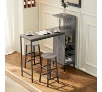 HOMCOM Ensemble table de bar avec tabourets, table à manger debout avec 2 chaises de bar étagères, casiers à vin, bois naturel