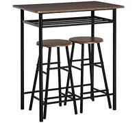 HOMCOM Ensemble Table de Bar avec tabourets, Table à Manger Debout avec 2 chaises, étagère et Pieds en métal, Style Industriel, Table Haute Bar et 2 tabourets pour Salle à Manger, Cuisine, Noir