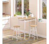 HOMCOM Ensemble table de bar avec tabourets, table à manger debout avec 2 chaises, étagère et pieds en métal, 80x50x90cm, blanc