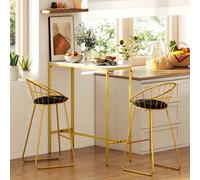 HOMCOM Ensemble table de bar avec tabourets table à manger debout avec 2 chaises pieds en acier 100 x 40 x 107 cm doré