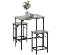 HOMCOM Ensemble Table de Bar avec Tabourets, Table à Manger Debout Gris | avec 2 Chaises de Bar, Cadre en Acier, pour Cuisine, Salle à Manger et Salon