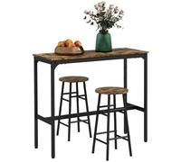 HOMCOM Ensemble Table de Bar bistrot + 2 tabourets avec Repose-Pieds Table Mange-Debout Structure en Acier Design Industriel Table Haute de Cuisine Plateau Aspect Brun Rustique Noir