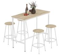HOMCOM Ensemble Table de Bar Bistrot 4 Tabourets de Bar Moderne Naturel | Ensemble Table Haute Cuisine et Tabourets, Repose-Pieds, Structutre en Métal, pour Cuisine, Salle à Manger