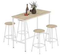 HOMCOM Ensemble Table de Bar bistrot avec 4 tabourets de Bar, Ensemble Table Haute Cuisine et tabourets, avec Repose-Pieds, Style Moderne, structutre en métal, pour Cuisine, Salle à Manger, Naturel