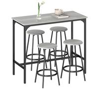 HOMCOM Ensemble Table de Bar bistrot avec 4 tabourets de Bar, Ensemble Table Haute Cuisine et tabourets, avec Repose-Pieds, Style Moderne, structutre en métal, pour Cuisine, Salle à Manger, Gris