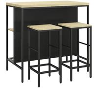 HOMCOM Ensemble Table de Bar et 2 tabourets avec Repose-Pieds, étagère de Rangement, Style Industriel, métal Noir et Aspect Bois