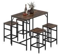 HOMCOM Ensemble Table de Bar Industriel + 4 tabourets Repose-Pieds en Bois Couleur Chêne Cadre en métal Noir