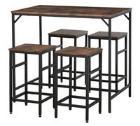 HOMCOM Ensemble Table de Bar Industriel + 4 tabourets Repose-Pieds en Bois couleur Chêne Cadre en métal Noir Description:Ce magnifique ensemble de bar style industriel apportera une touche d'élégance 