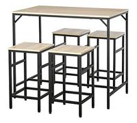 HOMCOM Ensemble Table de Bar Industriel + 4 tabourets Repose-Pieds en Bois Couleur Chêne Clair Cadre en métal Noir